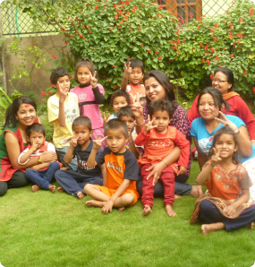 Children and care givers at Inspiration Society of Nepal.