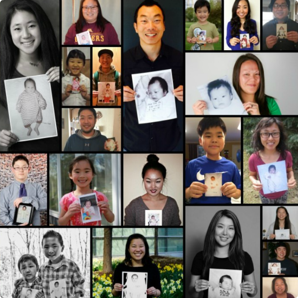 A collage of adoptees who took pictures with their referral photos for the This is Me project.