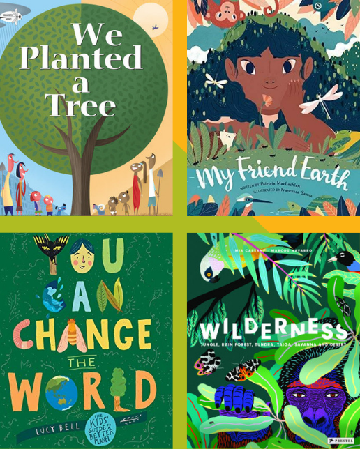 Photos of book covers that celebrate planet Earth