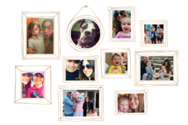 Collage of family photos, three children and two parents