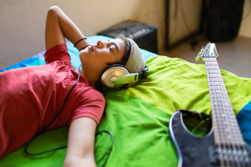 Teen listening to music