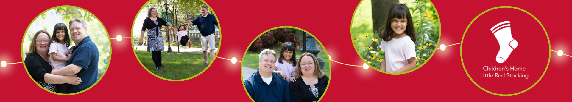 holiday themed banner with photos of Krysten, Joe, and Sophia Foster