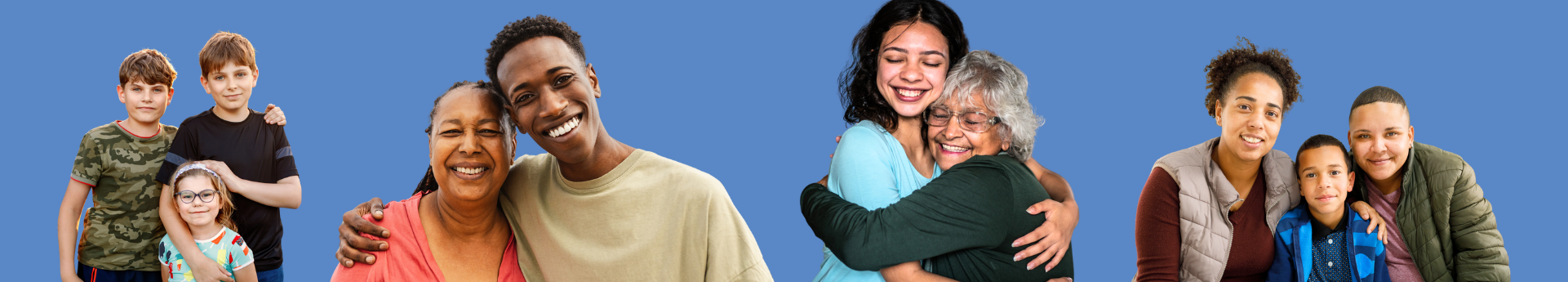 Relative kinship families in front of a blue background