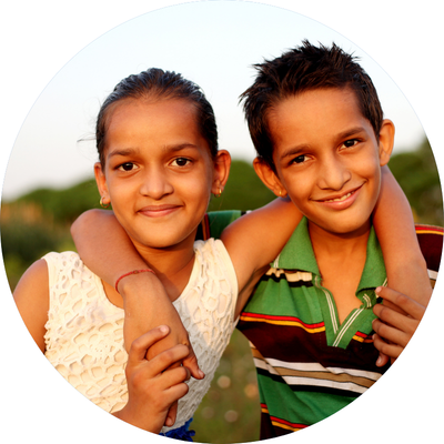 two children from Bulgaria with their arms around each other