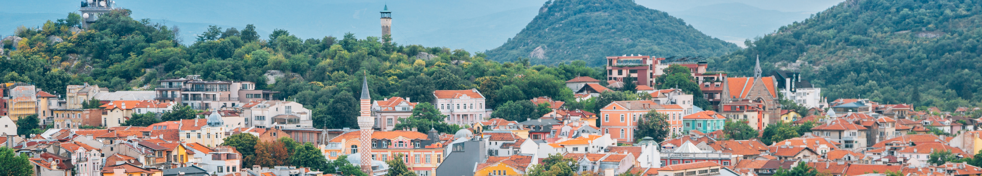 city in Bulgaria with mountains in background
